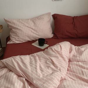 핑크레드 스트라이프 침구 이불 커버 세트
