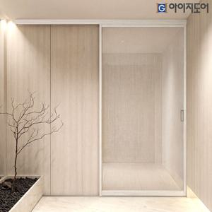 원슬라이딩 중문 백유리 UV패브릭 초슬림1.4 현관 도어 미닫이 아파트 시공설치