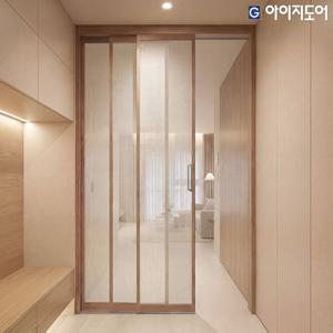 현관 중문 슬라이딩 아파트 초슬림 3연동 행거 베젤 1300mm 패브릭 접합유리 오픈형