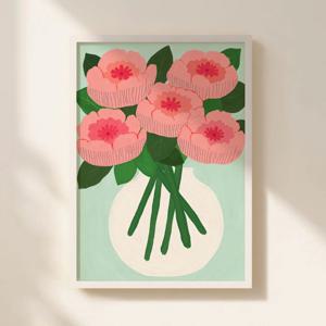 풍수 돈들어오는 모란꽃 달항아리 그림 액자 화연