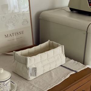 우유 누빔 패브릭 바스켓 장난감  보관함 천 직사각형 바구니 : 아이보리