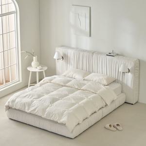 린 셔링 패브릭 호텔 침대 프레임 SS/Q/K (조명 선택)