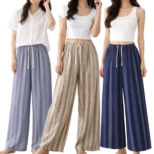 여성 여름 밴딩 와이드 통바지 에스닉 패턴 쿨 팬츠 바캉스 피서룩