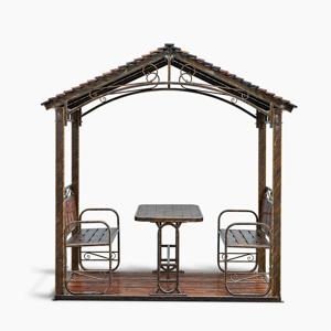 야외테이블의자세트 지붕달린 4인벤치 셋트 티테이블 펜션 전원주택 정원가구 CSCB4N