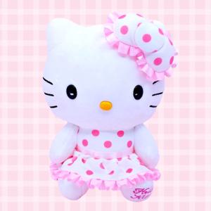 산리오 헬로키티 원피스 화이트 도트 인형 큰 대형 애착 수면 인테리어 소품 굿즈 25cm