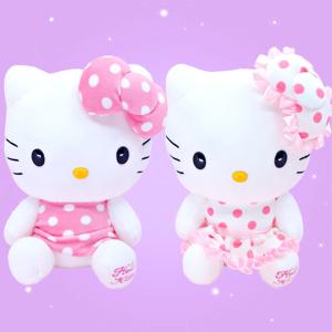 산리오 헬로키티 인형 원피스 큰 대형 애착 수면 소품 굿즈 인형 핑크 화이트도트 25cm
