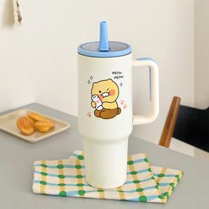 카카오프렌즈 대용량 점보 그립 스텐 텀블러 보온 보냉 빨대 손잡이 텀블러 차량용 1.18L