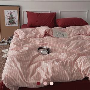 배색 라즈베리 레드 면32수 침구 이불 커버 세트