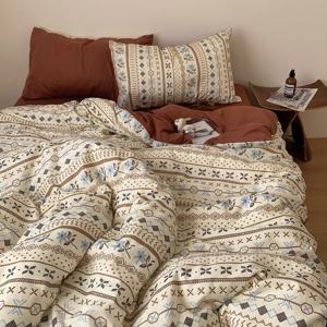 보헤미안 브라운 플라워 면100 침구 이불 커버 세트
