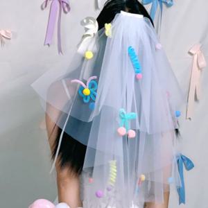 러블리 셀프 웨딩 베일 면사포 스냅 촬영 소품 숏베일 브라이덜샤워 키치한 감성 신부