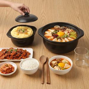 고급스러운 올블랙 뚝배기 오븐 전자레인지 계란찜 내열냄비 나베 전골 찌개솥 3size