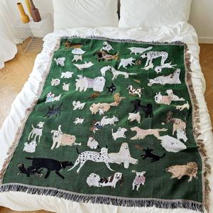 딥그린 강아지 힐링  블랭킷 빈티지 담요/소파커버