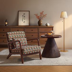 [해외] 원목 라운지체어 1인소파 빈티지 패브릭 안락의자 거실 카페 인테리어