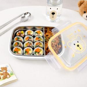 소풍 피크닉 도시락 베어 이중스텐 칸막이 국내산 밀폐용기 560ml 어린이 학생 직장인