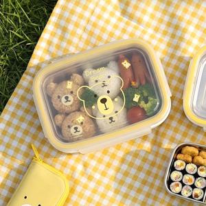 곰돌이 베어 어린이 성인 이중 스텐 국산 밀폐 소풍 1단 도시락 800ml 샐러드 런치박스
