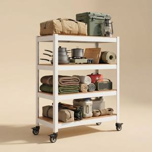 홈던트하우스 4단 이동식 바퀴 선반 북카트 철제 트롤리 세탁실 주방 펜트리 캠핑 수납 카트