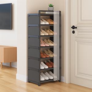 다층 커버형 신발장 슬림 수납장 슬라이딩 커튼 좁은 공간 슬림형 대용량 신발 정리대 선반