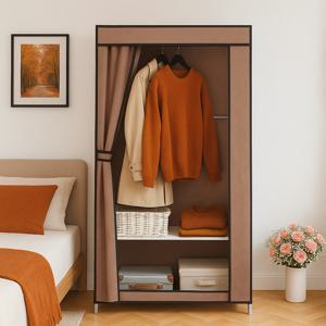 브라운 패브릭 커버 비키니옷장 철제프레임 옷정리장 수납가구 행거형 다용도 수납선반 수납장