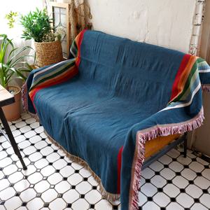 네이비 무지개 에스닉 킬림 소파커버/러그/블랭킷