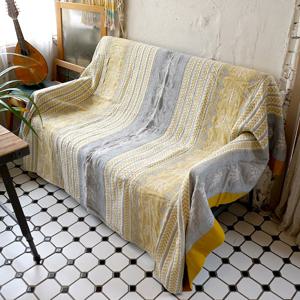 옐로우 톤온톤 스트라이프 보해미안 에스닉 거즈 대형 소파커버/러그/블랭킷