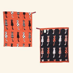 3면 순면 100%! 북유럽풍 핸드 주방타월 (다섯마리고양이-오렌지)