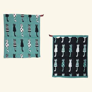 3면 순면 100%! 북유럽풍 핸드 주방타월 (다섯마리고양이-그린)