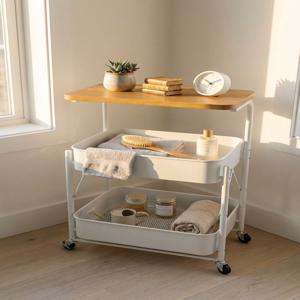 우드탑 접이식 반조립 이동식 트롤리 소파 침대옆 테이블