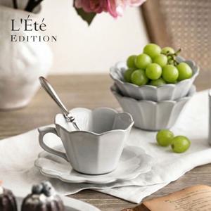 에떼L'Ete 프렌치 빈티지 화이트 비스크 플라워 찻잔 세트 디저트볼 요거트 시리얼 홈카페