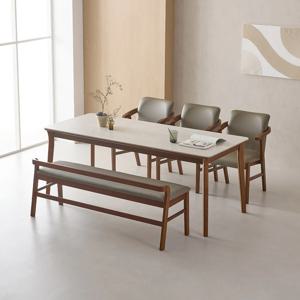 제이든 1900 연그레이 포세린 통 세라믹 6인 식탁 세트 (식탁+의자3+벤치1)