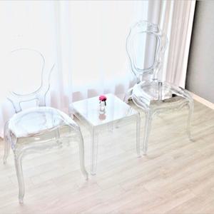 커피숍 투명 소파 부부 사이드 미니 심플 사각 테이블