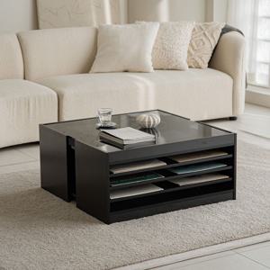 파레드 사각 유리 거실테이블 LP장 책장 서랍장 800 블랙 화이트