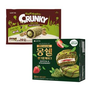 두쫀쿠 크런키 초코바 피스타치오맛 285g x1+몽쉘 말차n딸기 444g x1