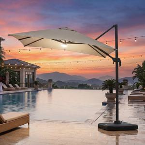 나폴리 2500 폴딩 사각 파라솔 95kg 받침대 LED 포함 야외 간이 그늘막 정원 카페