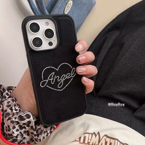 MADE 블랙 벨벳 angel 하트 큐빅 폰케이스