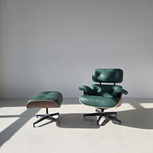 천연 소가죽 레트로 그린1인 가죽소파 독서 라운지 체어 SET(조립식)