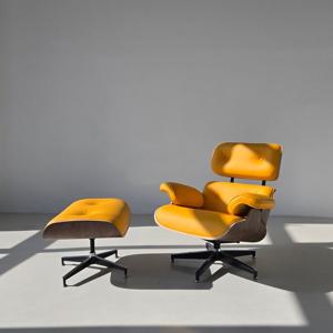 천연 소가죽 머스타드 1인 가죽소파 독서 라운지 체어 SET(조립식)