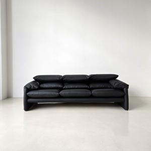 등받이 각도 조절 마룬 B50 소파 블랙 천연소가죽 3인 소파