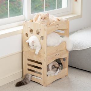 프리미엄 2층침대 스크래쳐-1층 숨숨집/하우스 2층 스크래처 리필 매트 교체 가능