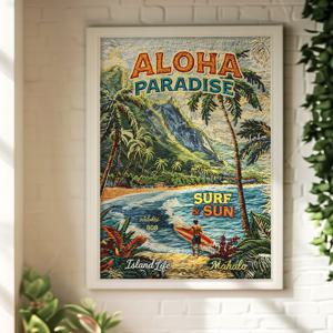 aloha paradise - 하와이 자수느낌 아트 포스터 (A4~A1)