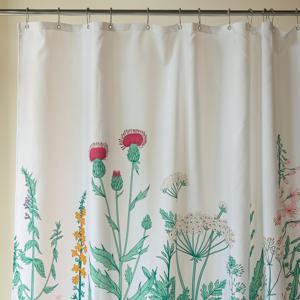 플라워 가든 150gsm 도톰한 방수 패브릭 샤워 커튼과 스테인리스 고리 세트
