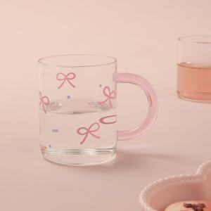 러브소르베 동글 핑크핸들 내열유리컵 400ml