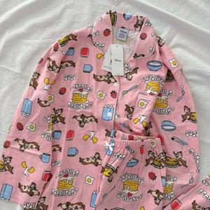 국산 디즈니 정품 칩앤데일 굿모닝 냠냠 순면 사계절 긴팔 파자마 세트 1color