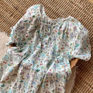 카툰 해파리 순면 이중거즈 여름 반팔 잠옷 원피스 1color