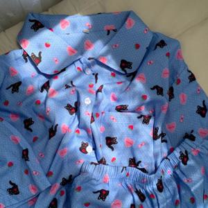 발렌타인 블랙캣 순면 반팔 긴바지 홈웨어 세트 1color