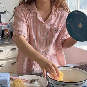 H made 세니오 스트라이프 요루면 반팔 잠옷 커플 여름 파자마 세트 4color