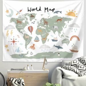 [해외] 월드맵 가로형 태피스트리 벽장식 가림막천 인테리어 패브릭포스터