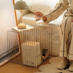 [리퍼] 루트 협탁 와이어 철제 큐브형 사이드 테이블 실버