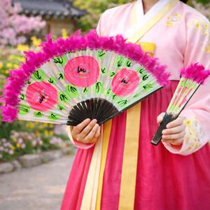 전통 블랙 무용 부채 2P ( 고전 한국무용 체육대회 행사용 연습 꽃부채 한옥 인테리어 )