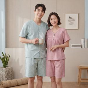 남녀 리플 반팔 여름 잠옷 실내복 상하세트
