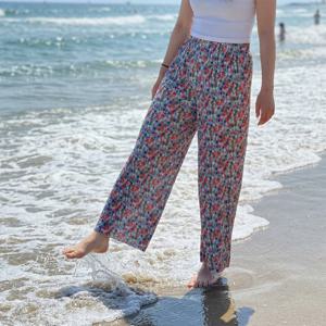 와이드 플리츠 팬츠 꽃무늬 여름 냉장고  밴딩 고무줄 할머니 몸빼 주름바지